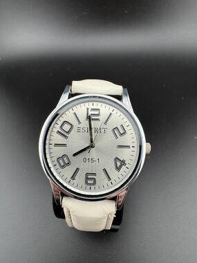 Esprit 015-1 Silver Watch, Bold Numerals, Leather Band